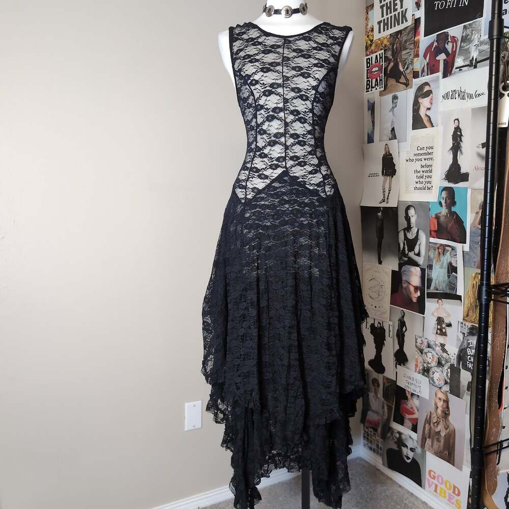 Sleeveless Sheer Floral Lace Dress Gothic